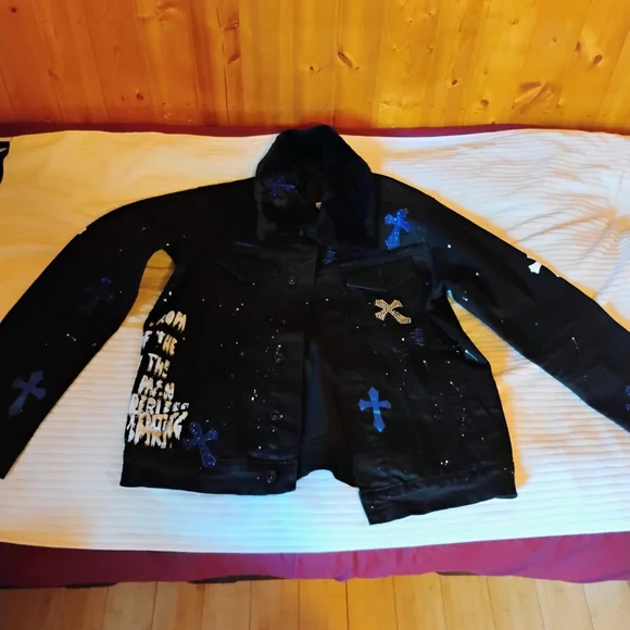 Black Jacket and Pants Set with Cross Patches